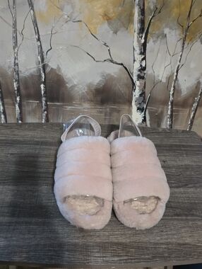 UGG Pink Plush Open-Toe Slingback Slippers